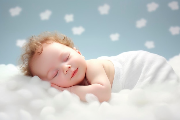 Joli bébé dormant doucement dans un nuage de coton