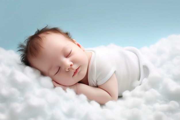 Joli bébé dormant doucement dans un nuage de coton