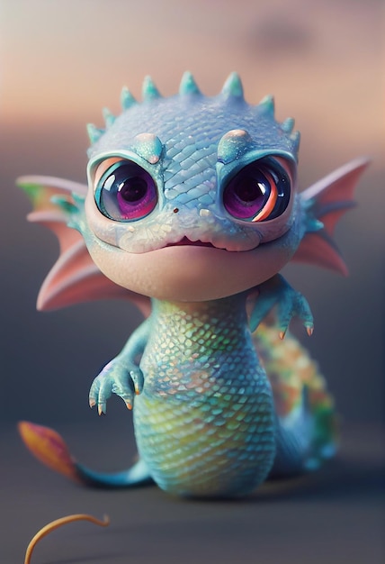 Joli bébé dragon fait d'écailles de sirène de style pixar atris Generative Ai