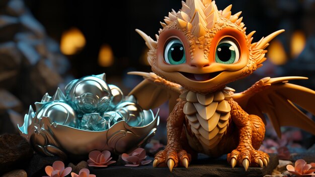 Joli bébé dragon avec oeuf