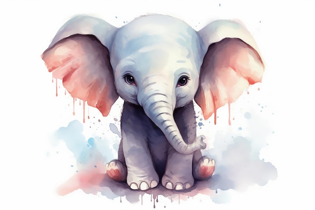 Joli bébé éléphant dans un style de peinture à l'aquarelle Illustration artistique pour pépinière d'art mural