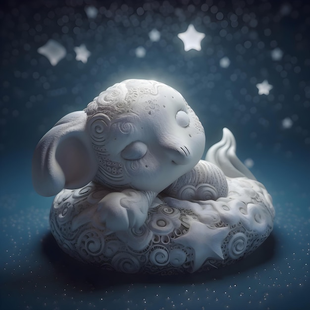 Joli bébé éléphant dormant au clair de lune rendu 3d