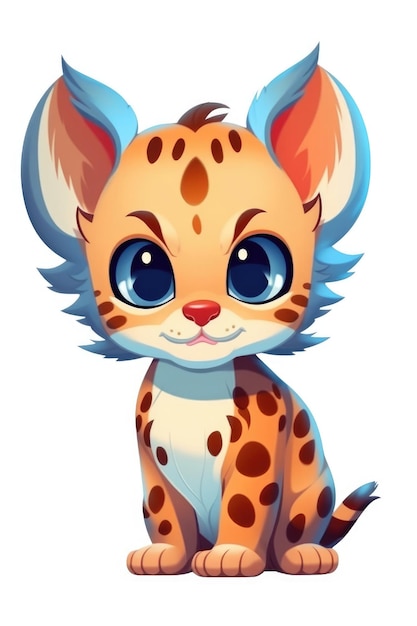 Joli bébé Margay en style dessin animé sur fond blanc IA générative