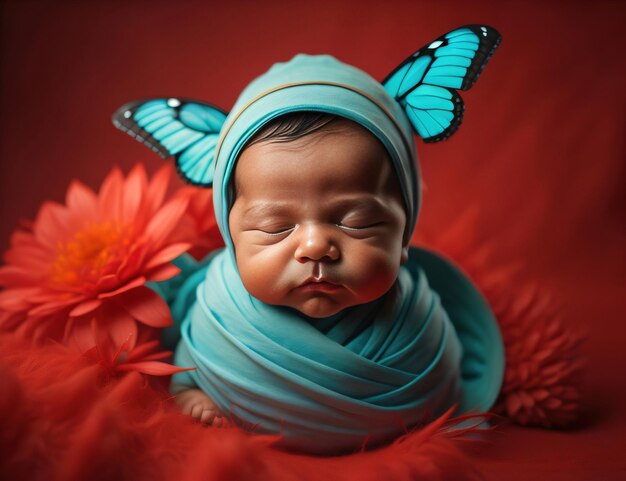 Joli bébé nouveau-né avec papillon