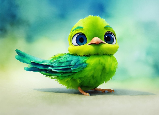 Photo joli bébé oiseau vert aquarelle