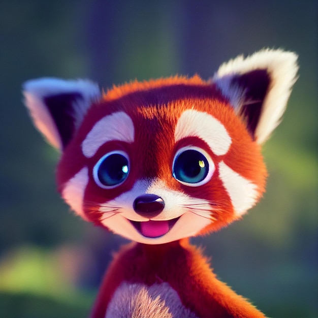 Joli bébé panda rouge ou petit panda illustration de dessin animé de rendu 3D