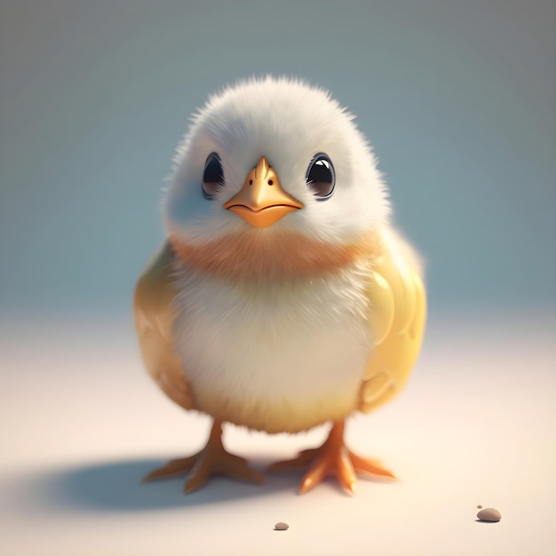 Joli bébé poulet sur fond clair rendu 3D