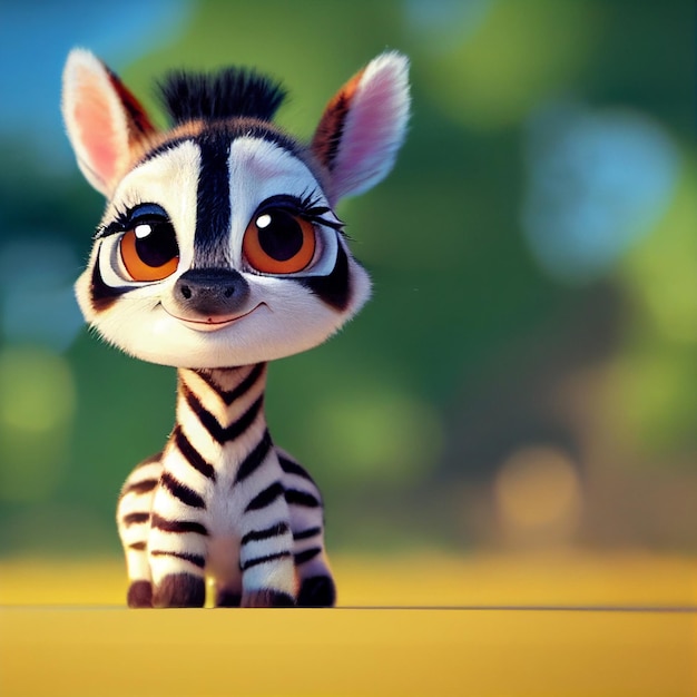 Joli bébé zèbre aux grands yeux illustration de dessin animé de rendu 3D