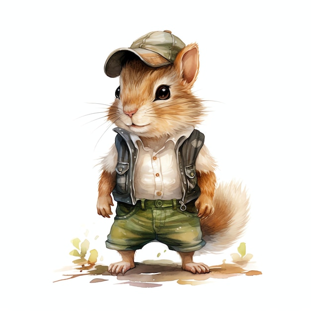 Joli bois Chipmunk avec de beaux vêtements aquarelle style pour les enfants pépinière animaux peinture murale