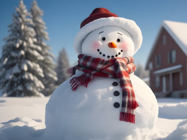 Joli bonhomme de neige par une belle journée enneigée