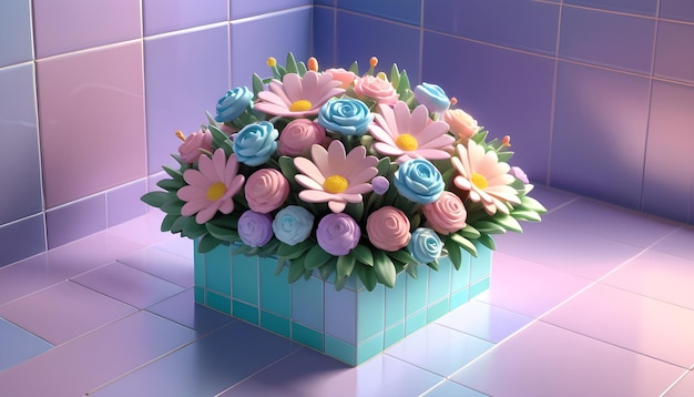 Photo un joli bouquet de fleurs à l'intérieur d'une tuile 1