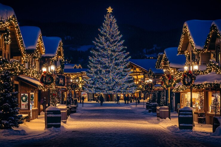 Photo joli cadre de fête de noël avec un arbre de noël en arrière-plan