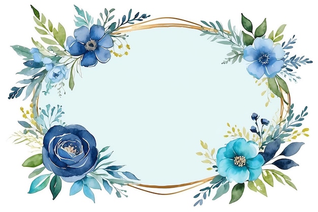 Joli cadre floral pour le mariage avec de l'aquarelle bleue