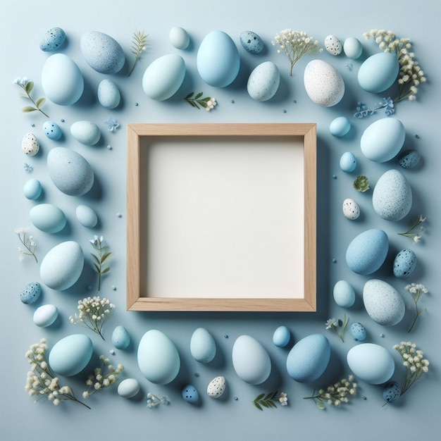 Joli cadre de Pâques sur fond bleu avec des œufs de Pâque