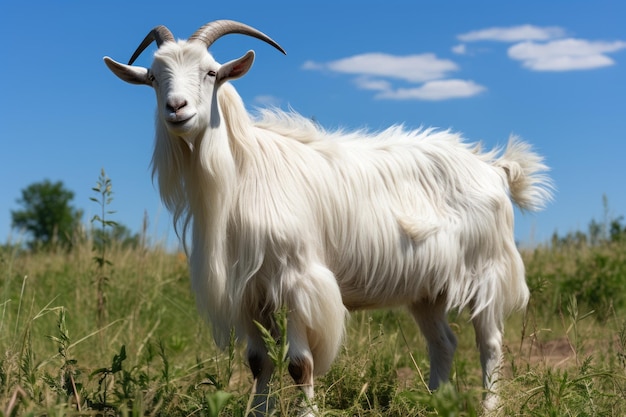 Sur un joli champ d'été une charmante chèvre profite de l'herbe Les jeunes chèvres s'ébattent sur l'herbe u