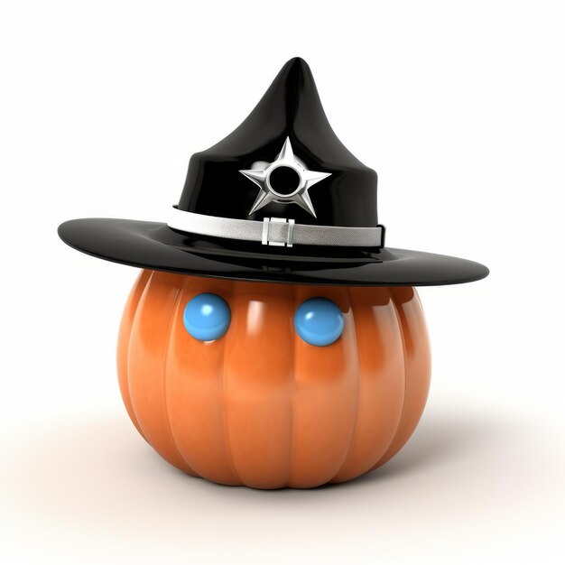 Joli chapeau de citrouille d'Halloween 3D avec des yeux bleus et un chapeau noir