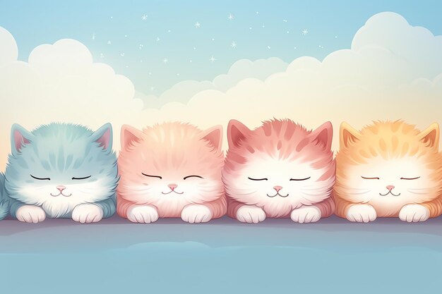 Photo joli chat d'anime dans le ciel nuageux couleur pastel papier peint sans couture