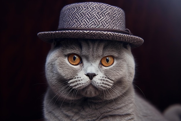 Un joli chat britannique portant un portrait de chapeau