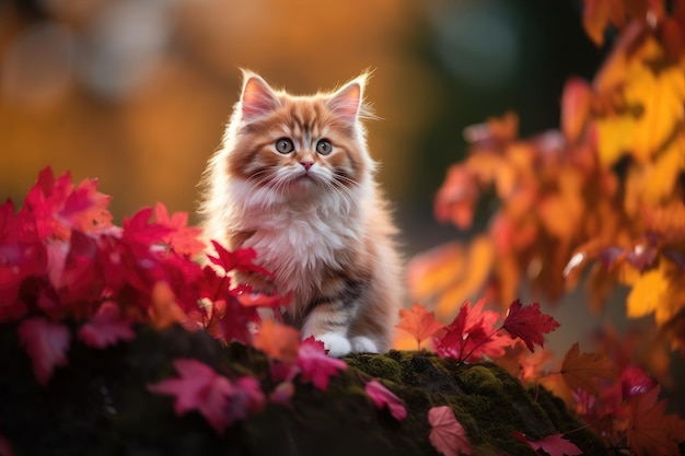 Un joli chat dans le jardin d'automne IA générative