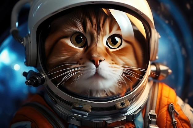 Joli chat de l'espace habillé en costume d'astronaute