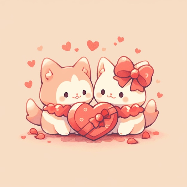 joli chat jumeau avec la Saint-Valentin