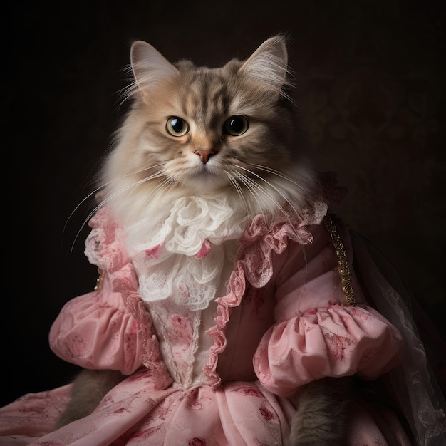 Joli chat vêtu de vêtements vintage