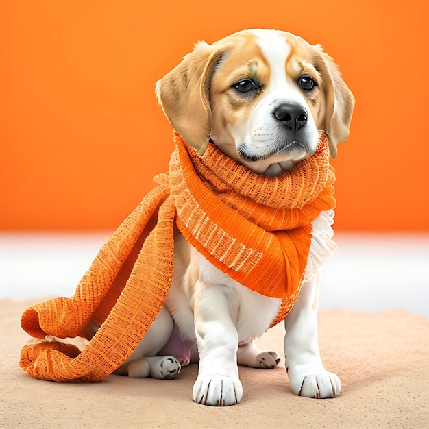 joli chien chiot orange et blanc avec une écharpe créé un générateur d'images ai