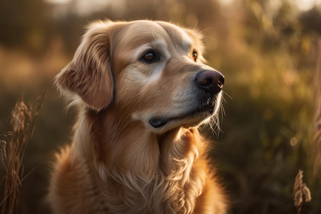 Un joli chien domestique doré Un portrait d'un chien Golden Retriever adulte Dehors, il y a un chien mignon