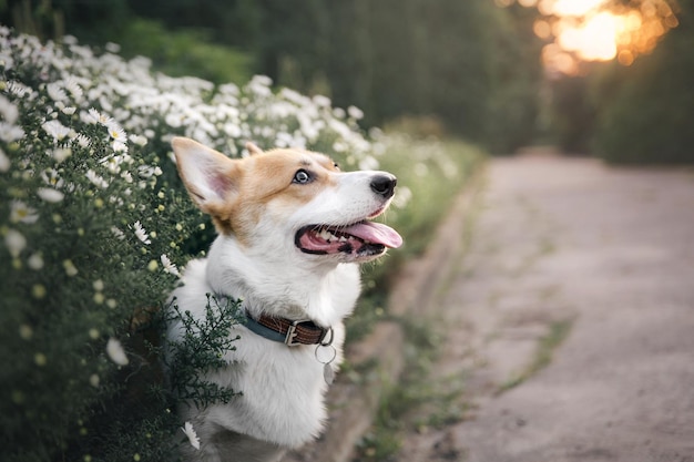 Joli chien Welsh Corgi en plein air. Portrait de chien Animal de compagnie en promenade. Belle race de chien corgi drôle