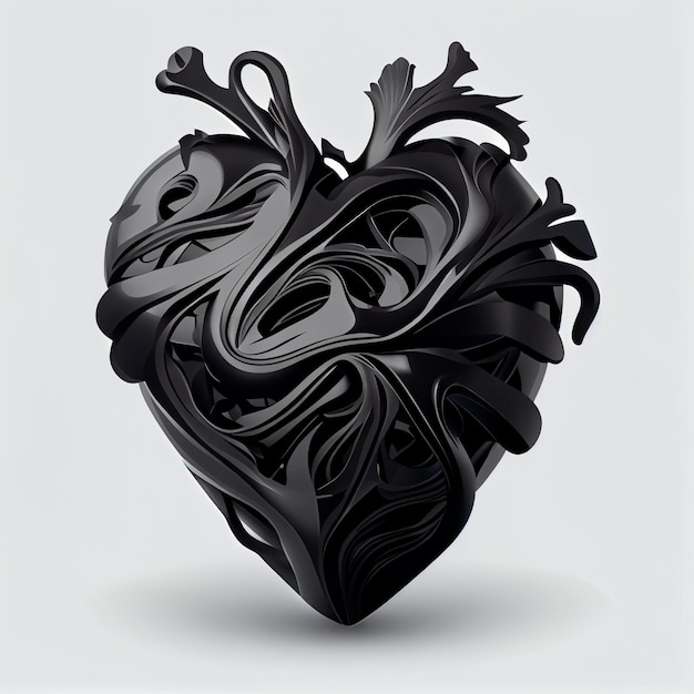 Joli coeur noir 3d illustration avec fond isolé