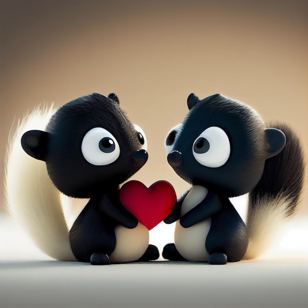 Joli couple de skunk amoureux de coeurs illustration de rendu 3d