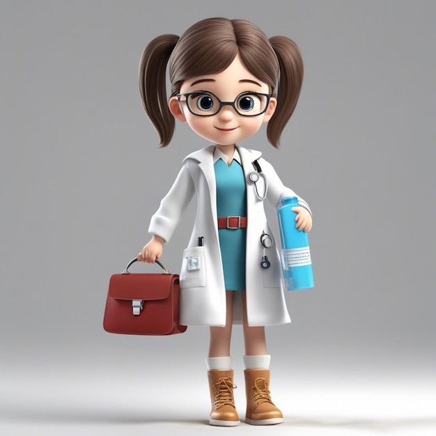 Photo un joli dessin animé 3d fille ware docteur tissu sympathique femme médecin illustration