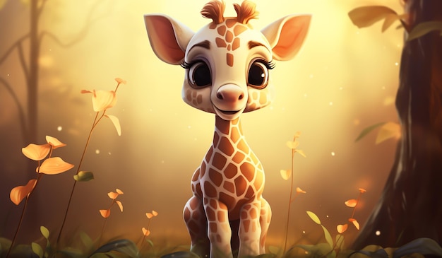 Joli dessin animé d'un bébé girafe pour des illustrations pour enfants généré par l'IA