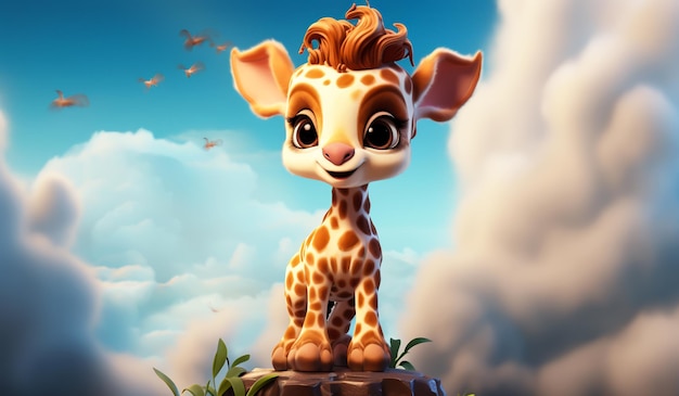 Joli dessin animé d'un bébé girafe pour des illustrations pour enfants généré par l'IA
