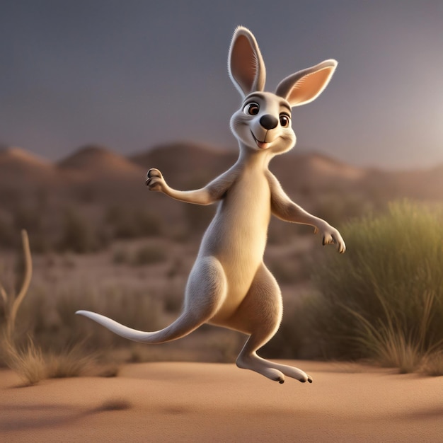 Joli dessin animé sautant de kangourou généré par l'IA