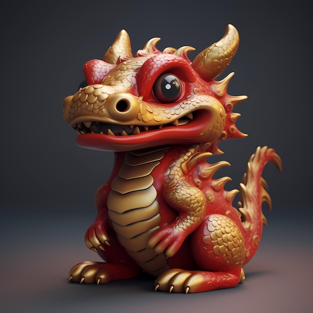 Joli dragon chinois en 3D en or et en rouge