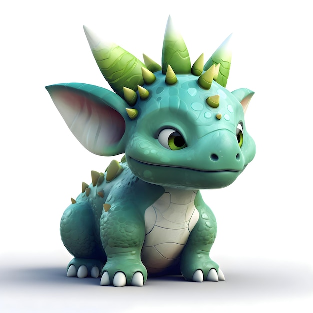 Joli dragon vert sur un fond blanc illustration 3D