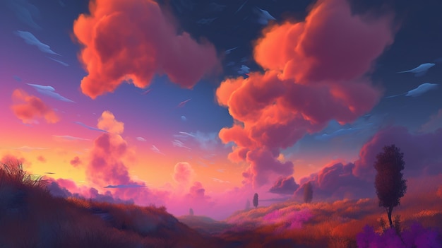 Photo joli fond d'écran d'anime sur le paysage nuageux