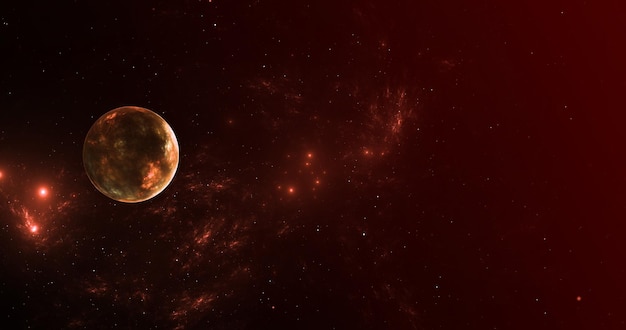 Joli fond d'espace de couleur rouge et orange avec la planète