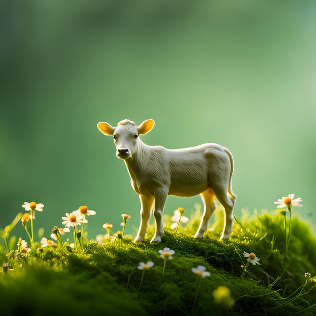 Photo joli fond de forêt et des miniatures de veaux