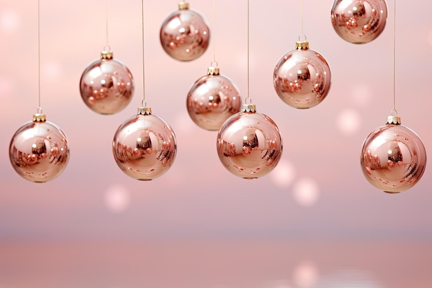 un joli fond de Noël rose avec des boules réalisées à l'aide d'outils d'IA génératifs