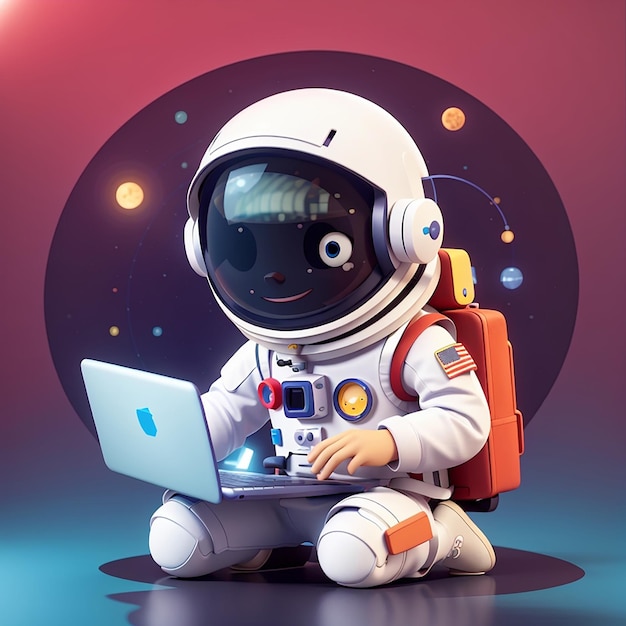 Joli hacker astronaute avec une icône vectorielle de dessin animé sur ordinateur portable