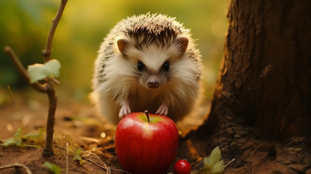 Joli hérisson dans la forêt avec une pomme