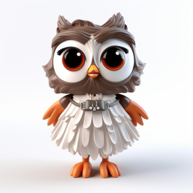 Photo joli hibou imprimé en 3d dans une robe blanche style d'illustration graphique