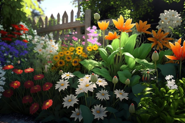 Joli jardin rempli de belles fleurs Illustration générative