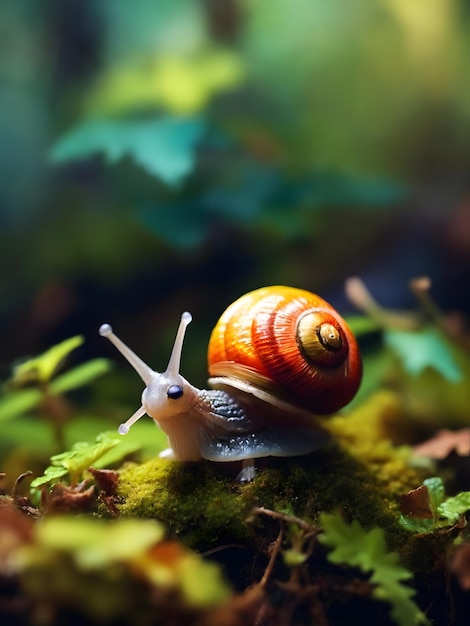 Joli joli petit escargot sur un champignon dans la forêt en macro nature