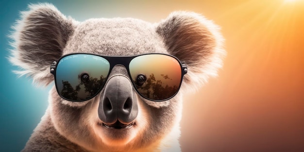 joli koala portant des lunettes de soleil d'été, fond d'été
