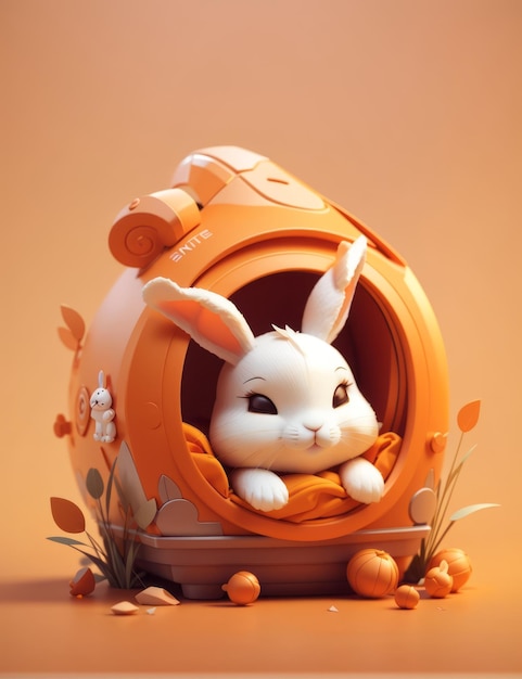 joli lapin endormi chibi style cartone logo ton orange