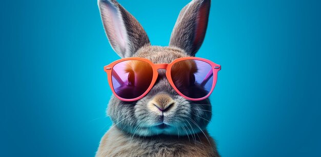 Un joli lapin jouet et des œufs de Pâques colorés sur la plage sous le soleil Profondeur de champ peu profonde