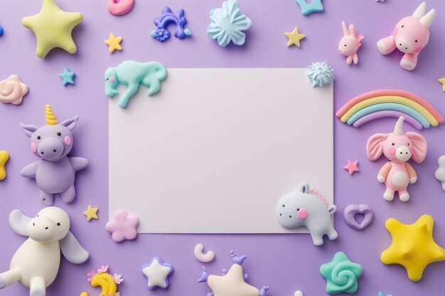 Photo joli modèle de design kawaii avec des animaux de dessins animés et des arcs-en-ciel